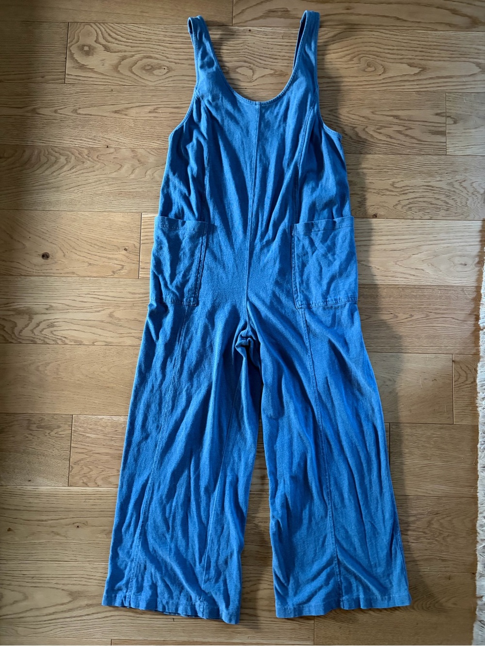 Z Supply Denim Blue Wide-Leg Sleeveless Jumpsuit with Pockets